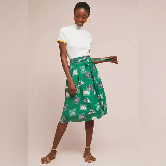 PORRIDGE by ANTHROPOLOGIE NWOT Getaway Printed Skirt in Green - Picture 3 of 11